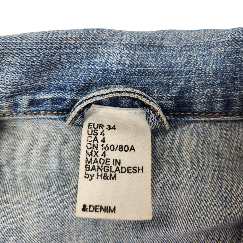 H&M Women's Size 4 Small Blue Denim Jean Jacket Classic Trucker Style - Picture 11 of 15
